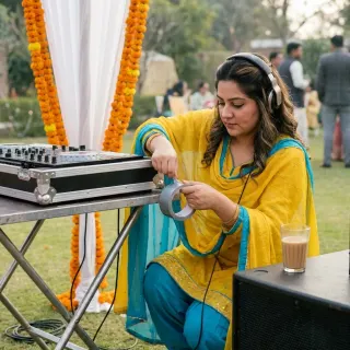 cables taped, chai on the speaker, we ready. zirakpur farmhouse today ☀️
