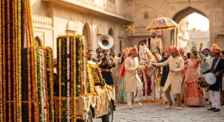 led this whole street from haveli gate to the venue. the horse, the dhol, 300 people doing bhangra. punjab does it best 🐎