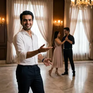 first-dance prep with Karan and Simran at the ITC. he can't count to 8 to save his life and she's already perfect, classic couple dynamic 😂 it's coming together though