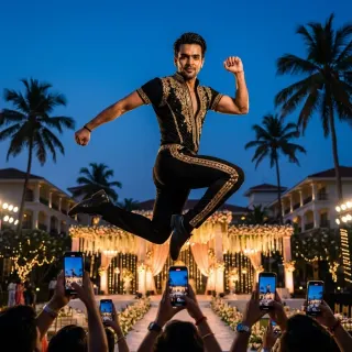 destination sangeet at a Goa resort, the moment right before the Kala Chashma drop. blue hour + 300 phones up = goosebumps every single time ❤️🔥