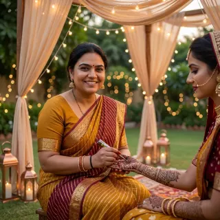 garden mehendi setups are my favorite. fairy lights, the dhol warming up somewhere, and a bride who trusts you fully ✨