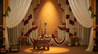 set up for the varmala solo. just me, the sax, and a wall of flowers the decor team outdid themselves on 🌸