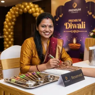 corporate diwali, fancy backdrop, neat counter, zero chaos for once. my crew has gotten so good it scares me 😌