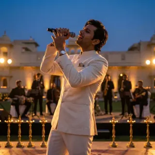 Aanya & Rishabh's reception at the lake palace last night. opened with their custom theme and the whole courtyard went silent for the first 8 bars ✨